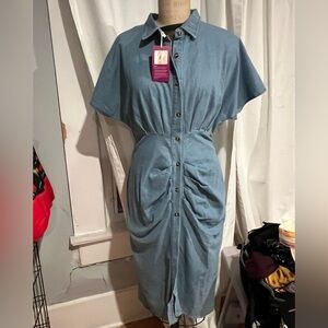 Lovimgs Blue Button-Up Denim Dress